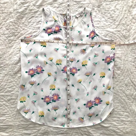 LOFT Floral Tie Back Keyhole Shell Whisper White Tank XS - Picture 11 of 11
